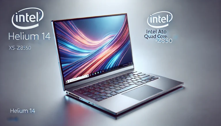 DALL·E 2024-10-19 21.43.40 - A detailed and modern image of the LAVA Helium 14 laptop with Intel Atom Quad Core x5-Z8350 processor