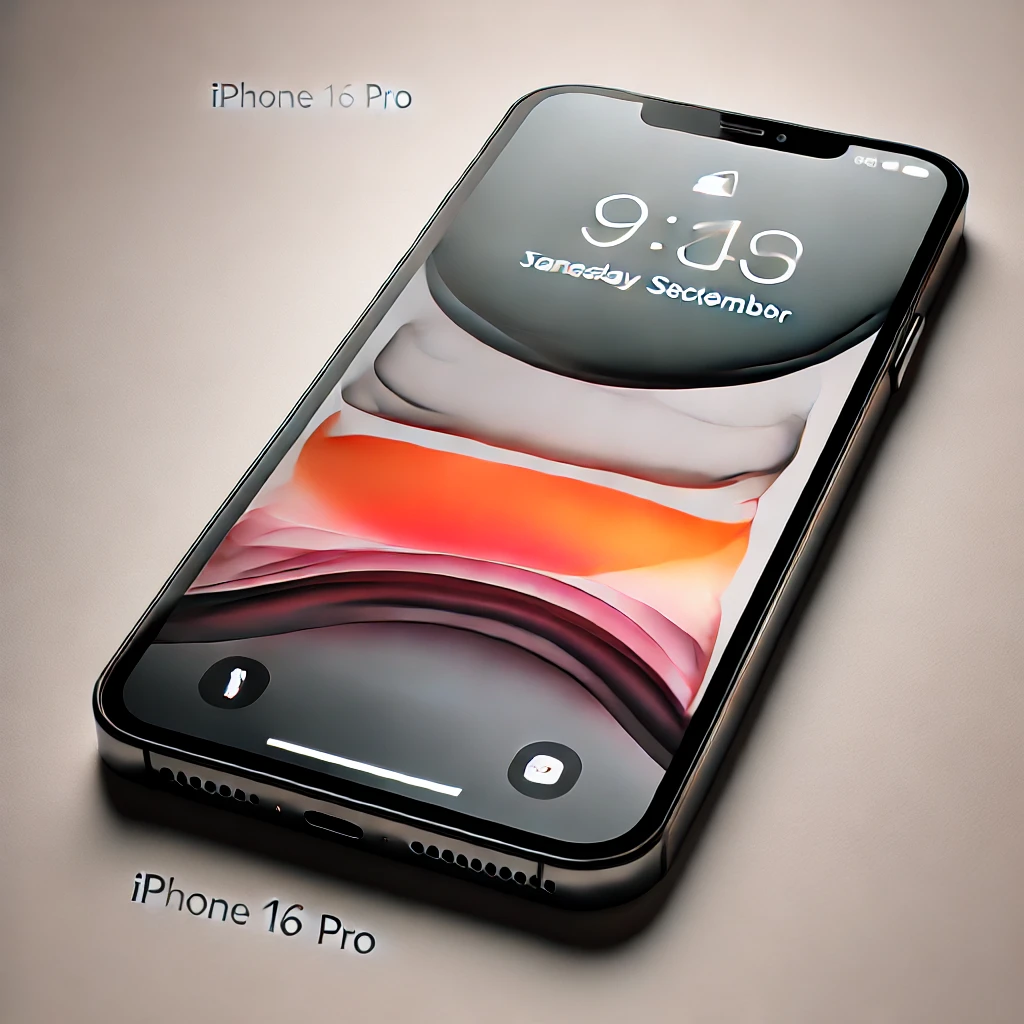 DALL·E 2024-11-02 23.13.50 - A realistic image of an iPhone 16 Pro in a front-facing view. The phone has a sleek and modern design, with very slim bezels, showcasing a large edge-